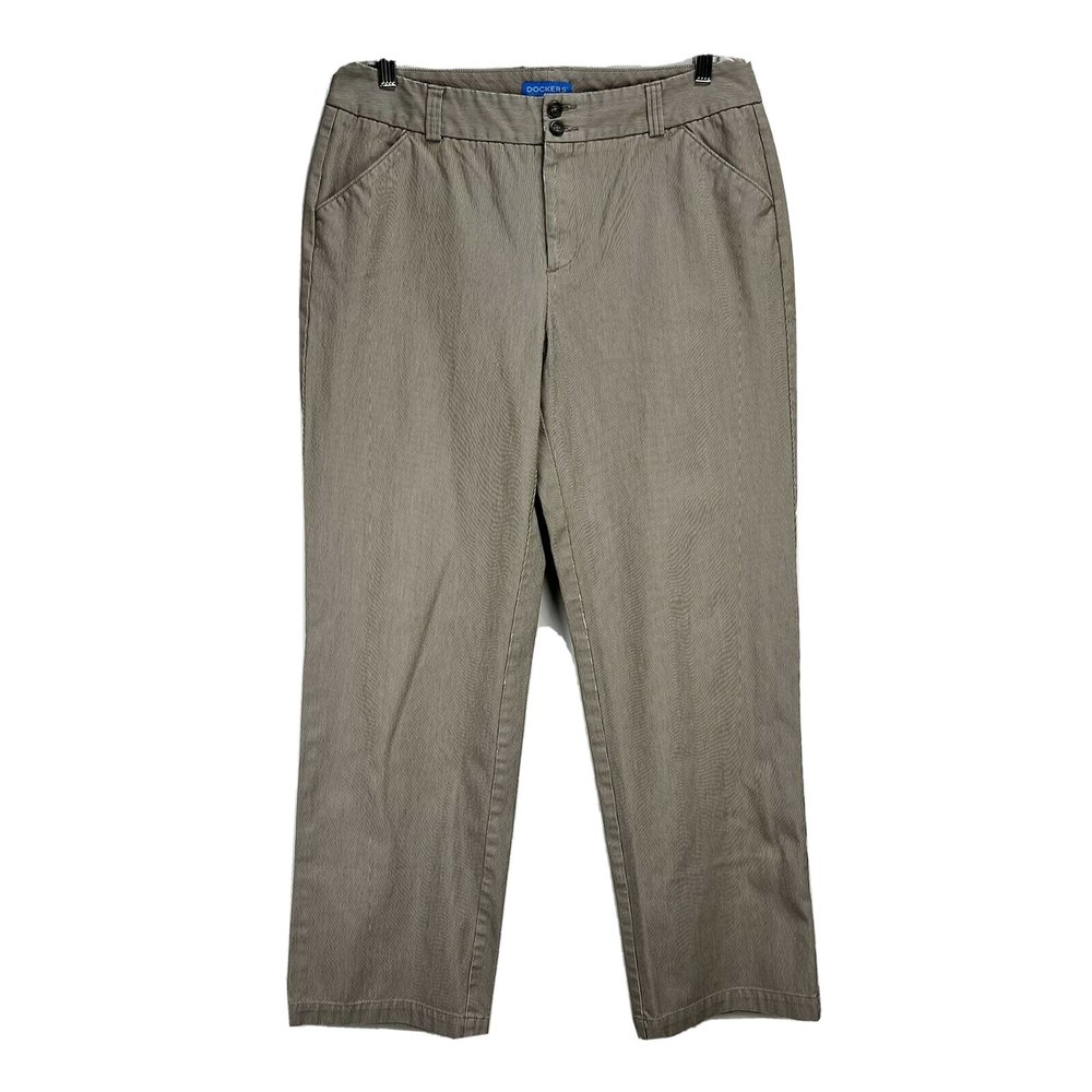 Dockers Women's Fiona Pants Brown Striped Classic Fit Cotton Blend Size 14 Med